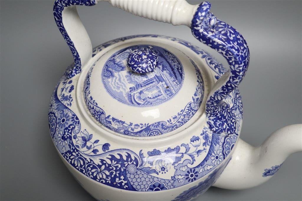 A Spode Italian blue and white kettle, 30cm high